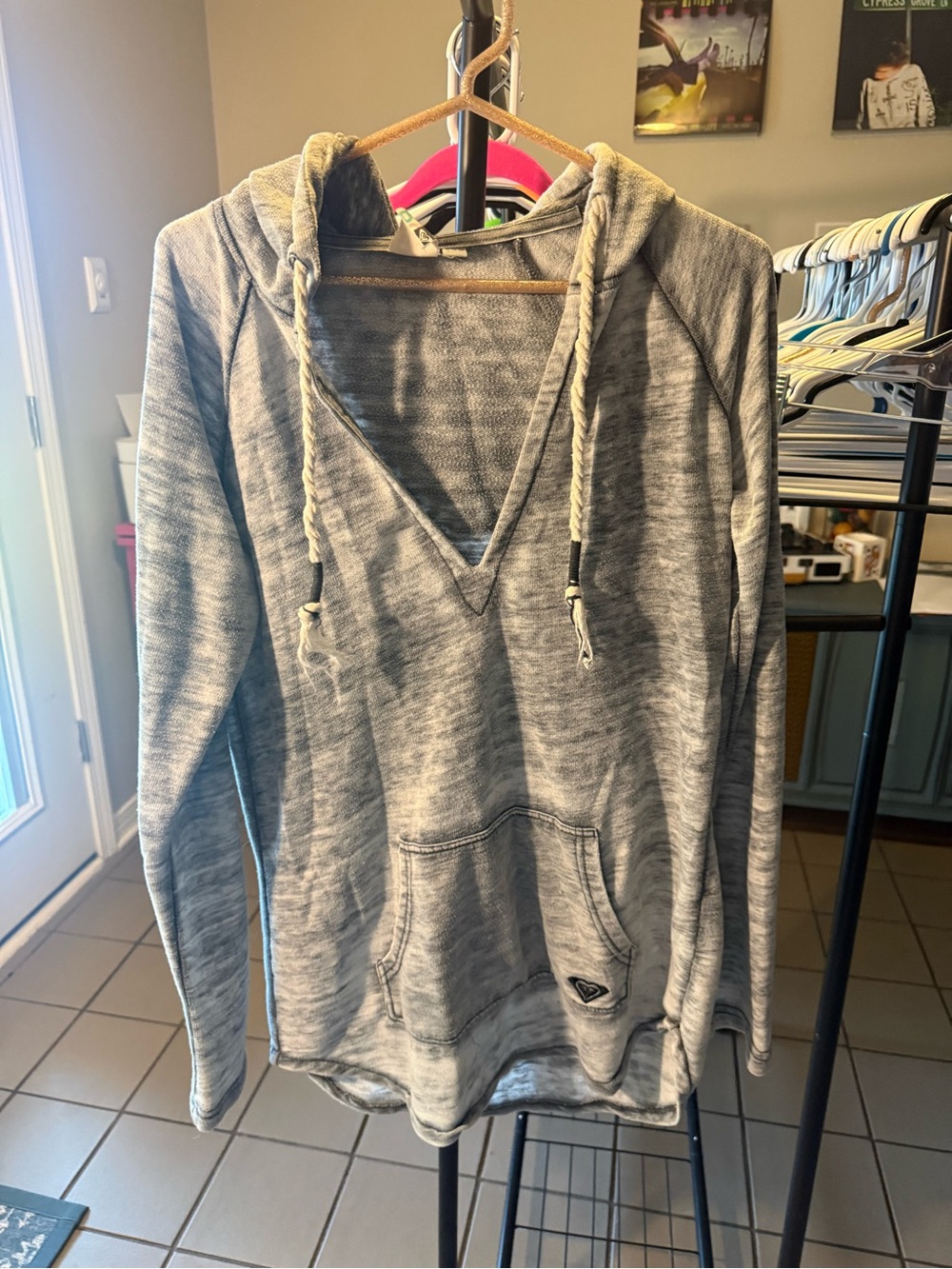 Roxy Women's Light Gray V-Neck Hooded Pullover